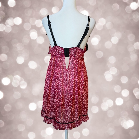 Pink Leopard Print Lingerie Chemise Babydoll Size XL - Picture 3 of 7